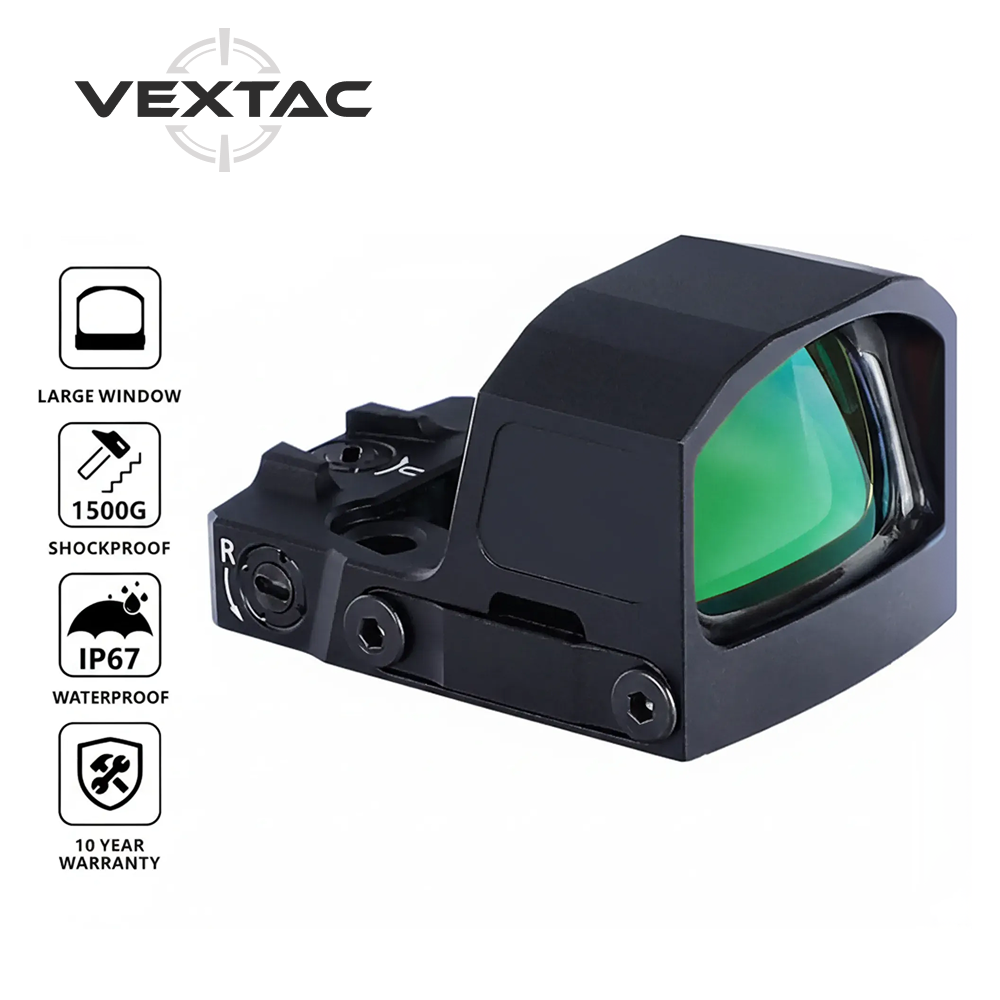 Vextac® RD U3G Large Window 3 MOA Shake Awake Green Dot Sight with RMSc Footprint and Picatinny Mount